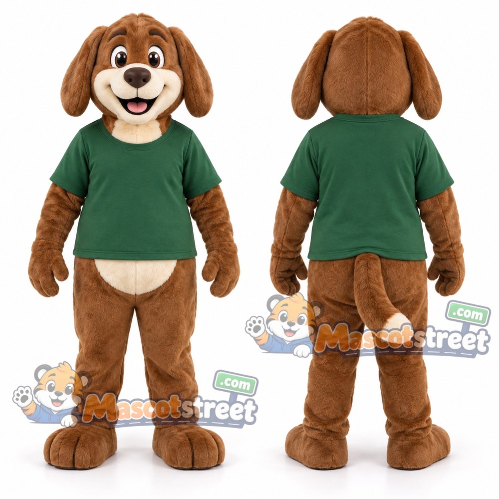 Brown Dog Mascot Costume with Green Shirt