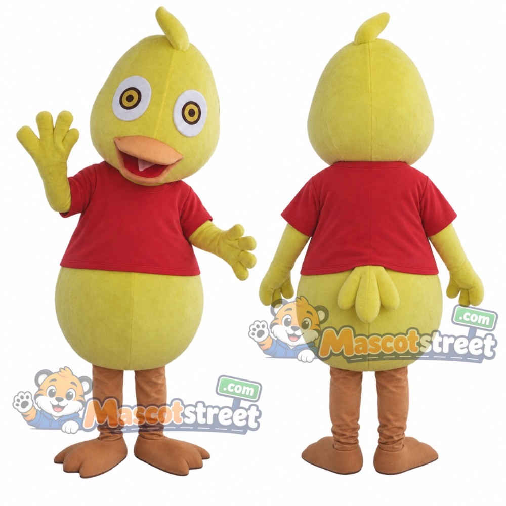 Yellow Duck Mascot Costume with Red Shirt