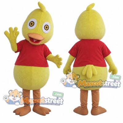 Yellow Duck Mascot Costume with Red Shirt