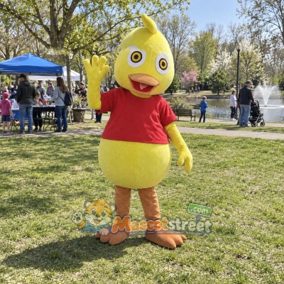Yellow Duck Mascot Costume with Red Shirt