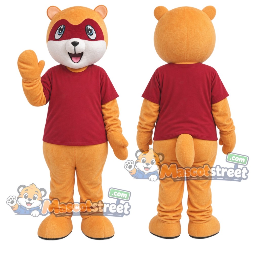 Orange Raccoon Mascot Costume with Red Shirt