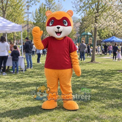 Orange Raccoon Mascot Costume with Red Shirt