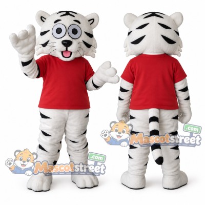 White Tiger Mascot Costume with Red Shirt White Tiger Mascot Costume with Red Shirt