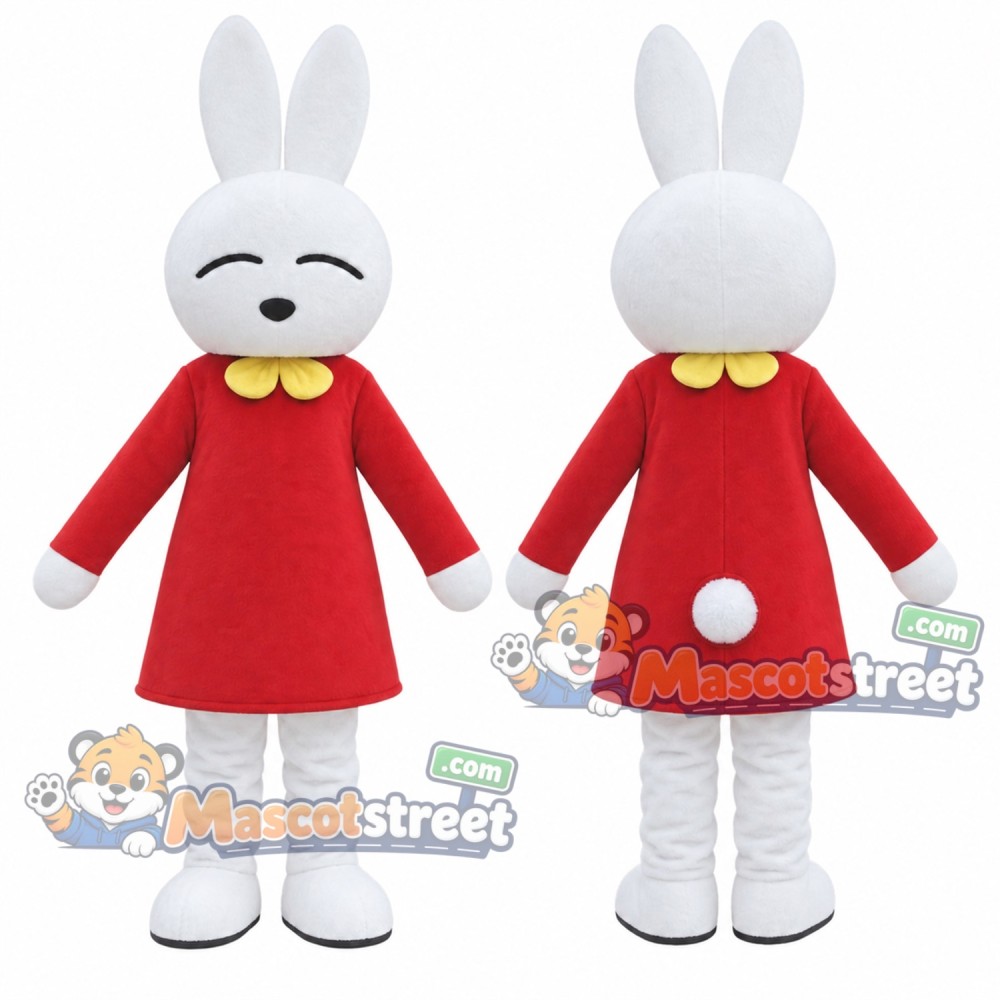 White Rabbit Mascot Costume with Red Dress