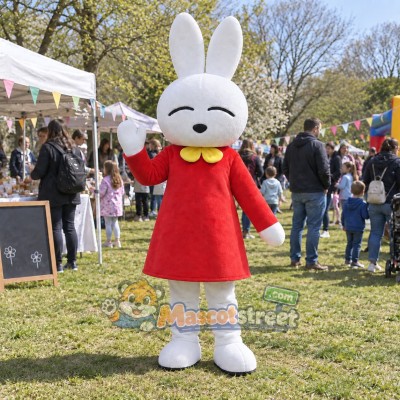White Rabbit Mascot Costume with Red Dress