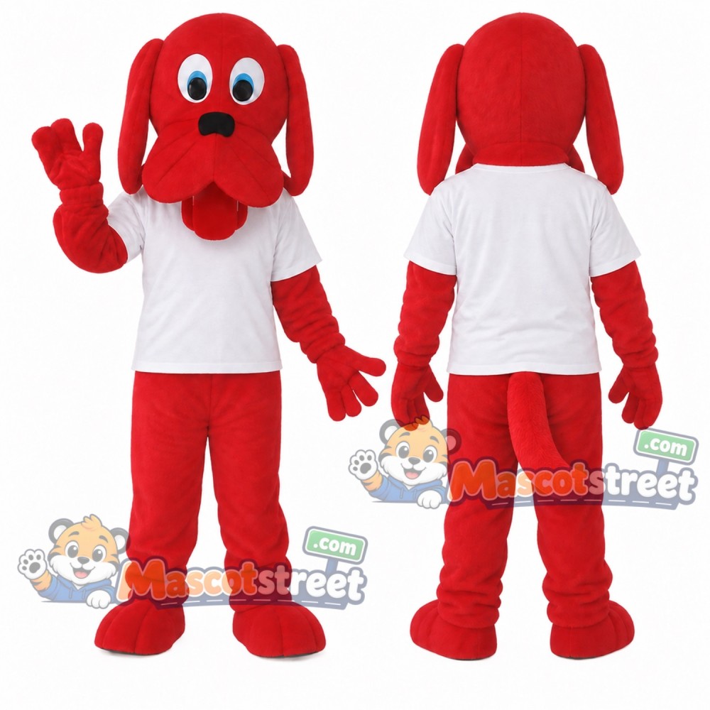 Red Dog Mascot Costume with White Shirt Red Dog Mascot Costume with White Shirt