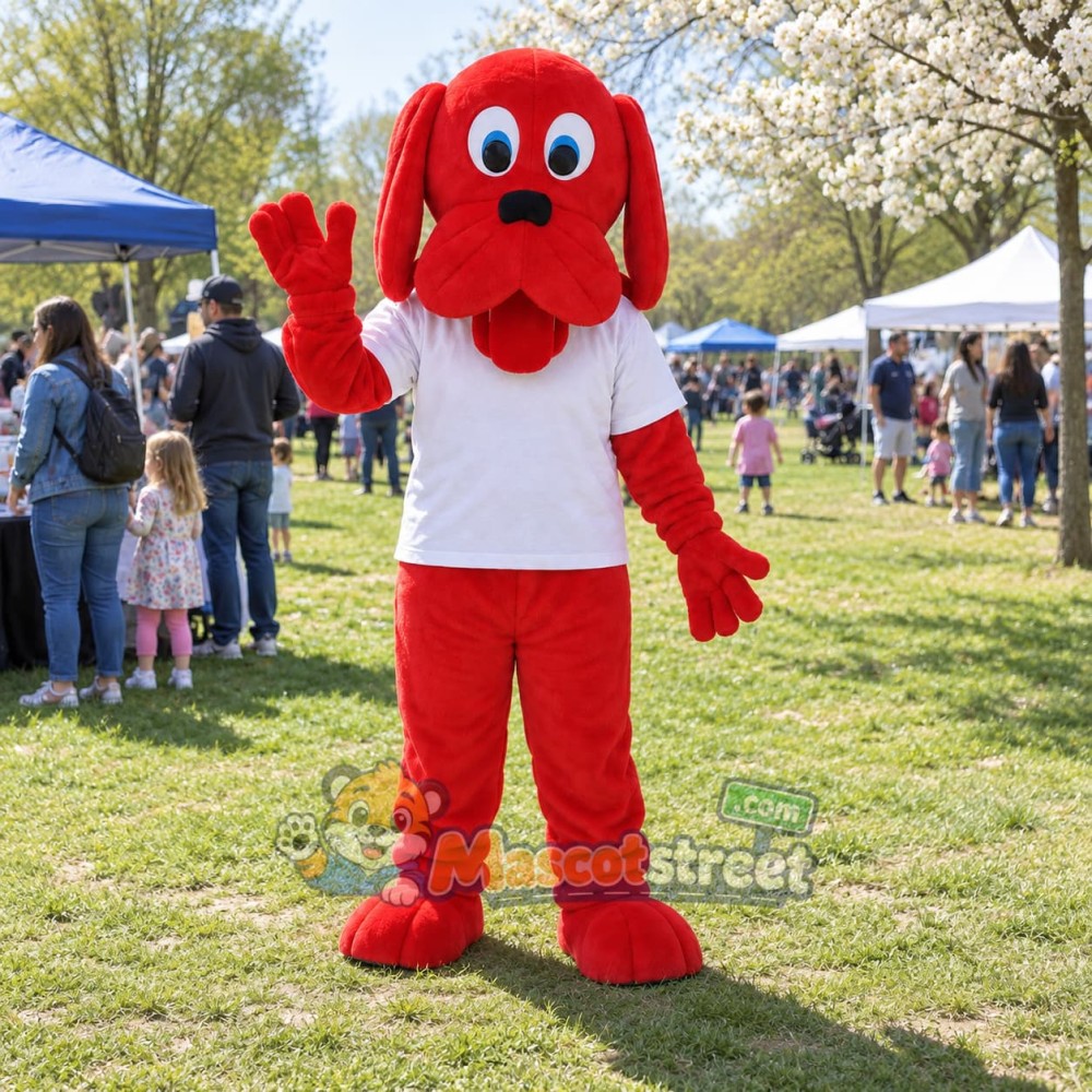 Red Dog Mascot Costume with White Shirt Red Dog Mascot Costume with White Shirt
