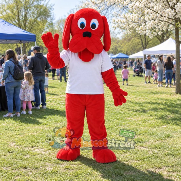 Red Dog Mascot Costume with White Shirt