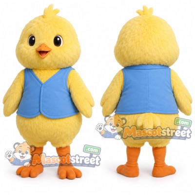 Yellow Chick Mascot Costume with Blue Vest Yellow Chick Mascot Costume with Blue Vest