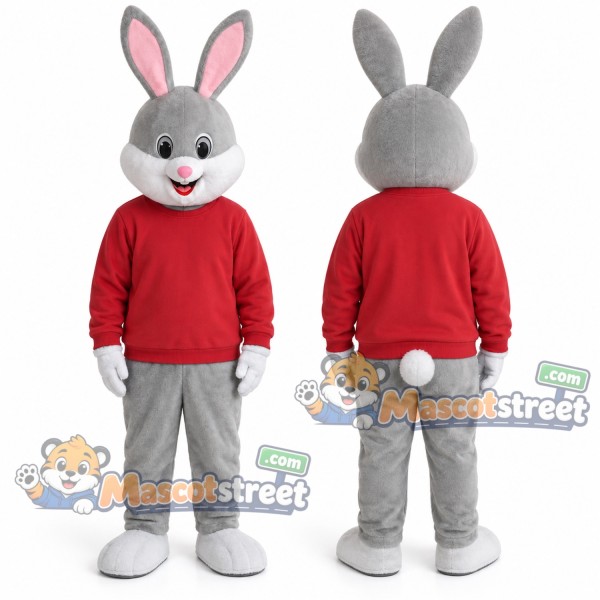 Gray Rabbit Mascot Costume with Red Sweater
