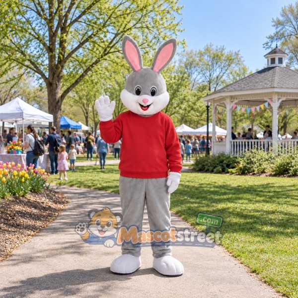 Gray Rabbit Mascot Costume with Red Sweater