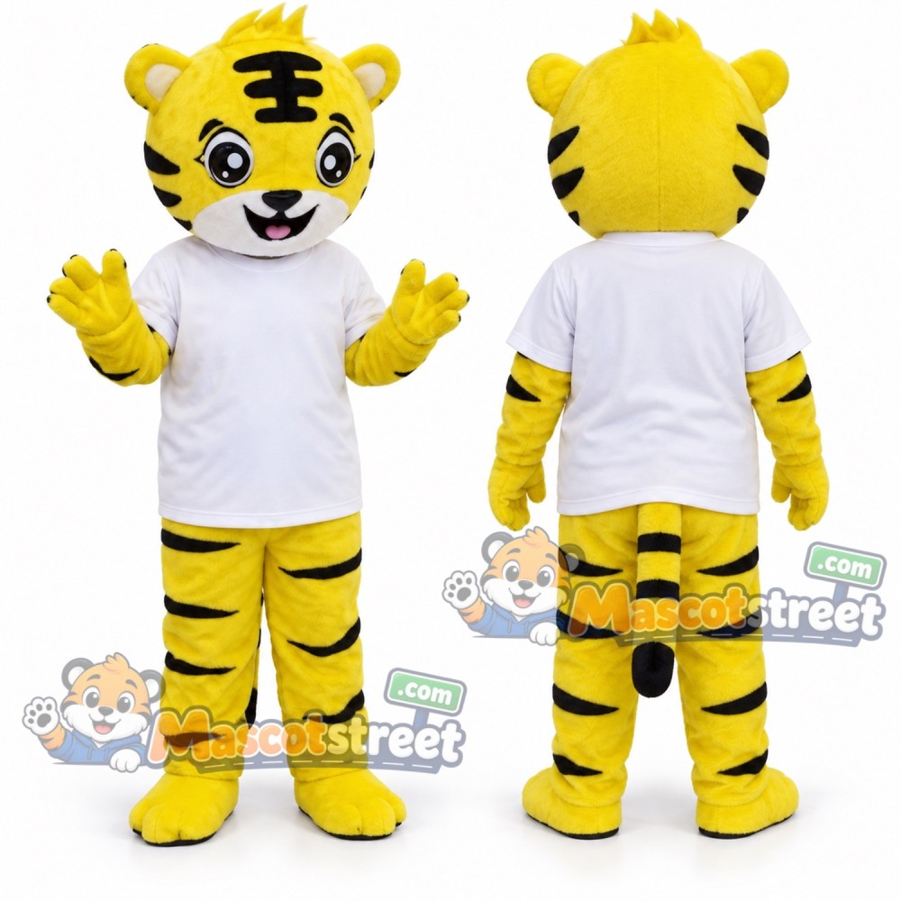 Yellow Tiger Mascot Costume with White Shirt