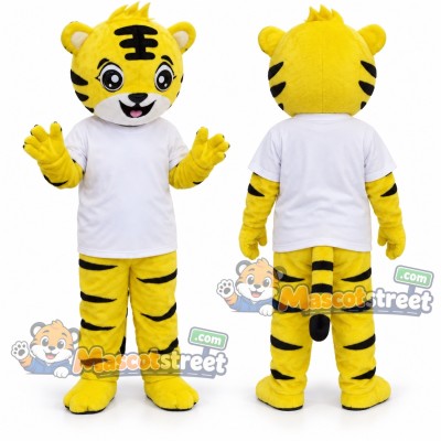 Yellow Tiger Mascot Costume with White Shirt