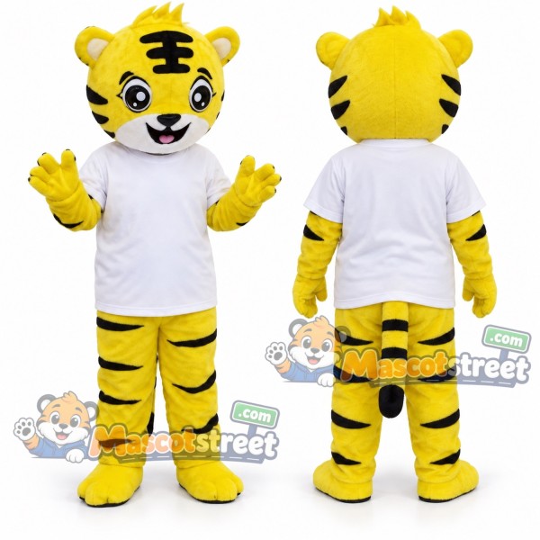 Yellow Tiger Mascot Costume with White Shirt