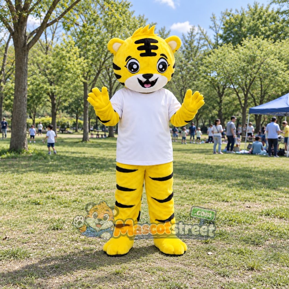 Yellow Tiger Mascot Costume with White Shirt