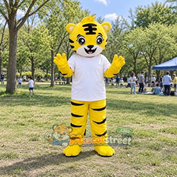 Yellow Tiger Mascot Costume with White Shirt