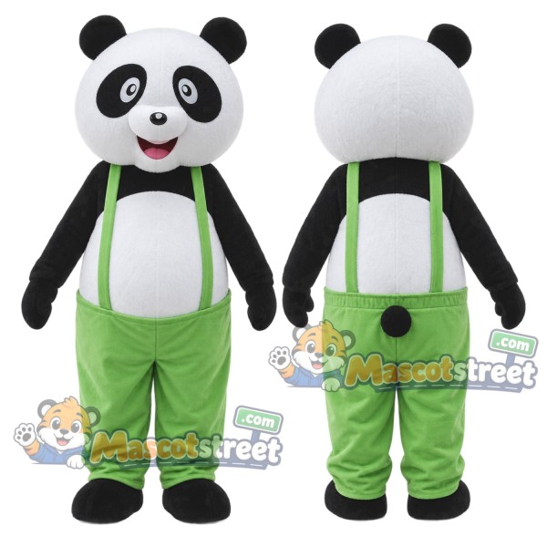 Panda Mascot Costume with Green Overalls