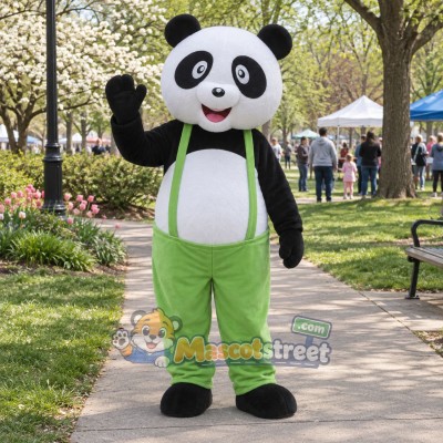 Panda Mascot Costume with Green Overalls