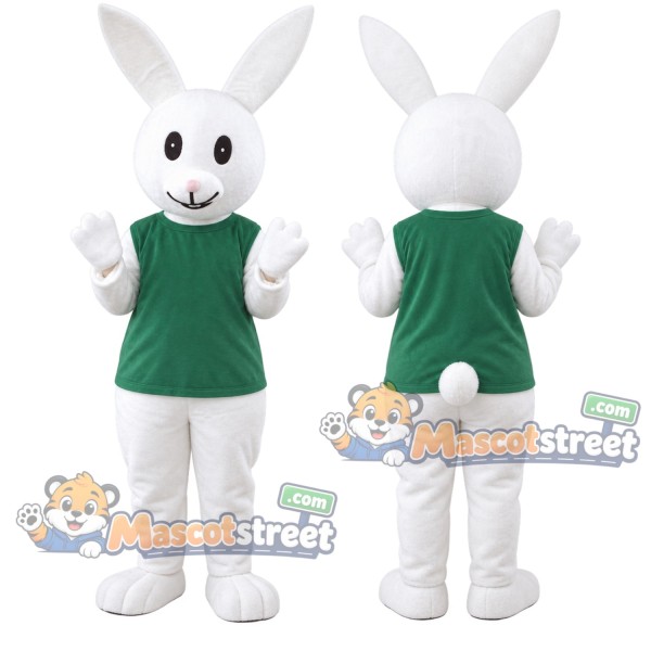 White Rabbit Mascot Costume with Green Vest