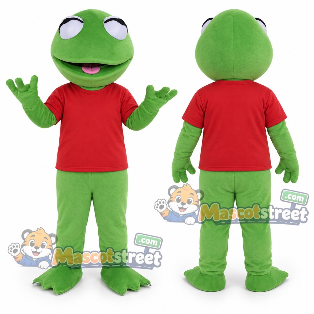 Green Frog Mascot Costume with Red Shirt Green Frog Mascot Costume with Red Shirt
