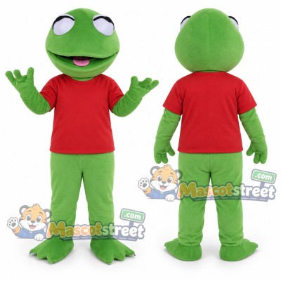 Green Frog Mascot Costume with Red Shirt Green Frog Mascot Costume with Red Shirt