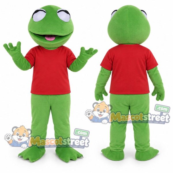 Green Frog Mascot Costume with Red Shirt
