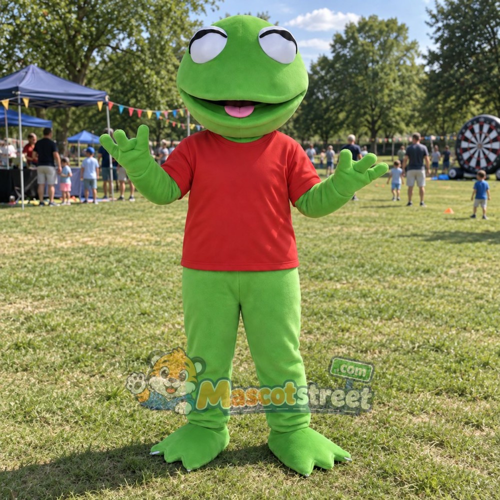Green Frog Mascot Costume with Red Shirt