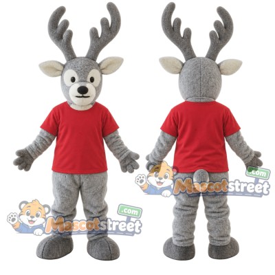 Gray Reindeer Mascot Costume with Red Shirt Gray Reindeer Mascot Costume with Red Shirt