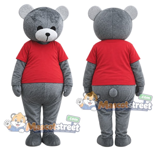 Gray Bear Mascot Costume with Red Shirt