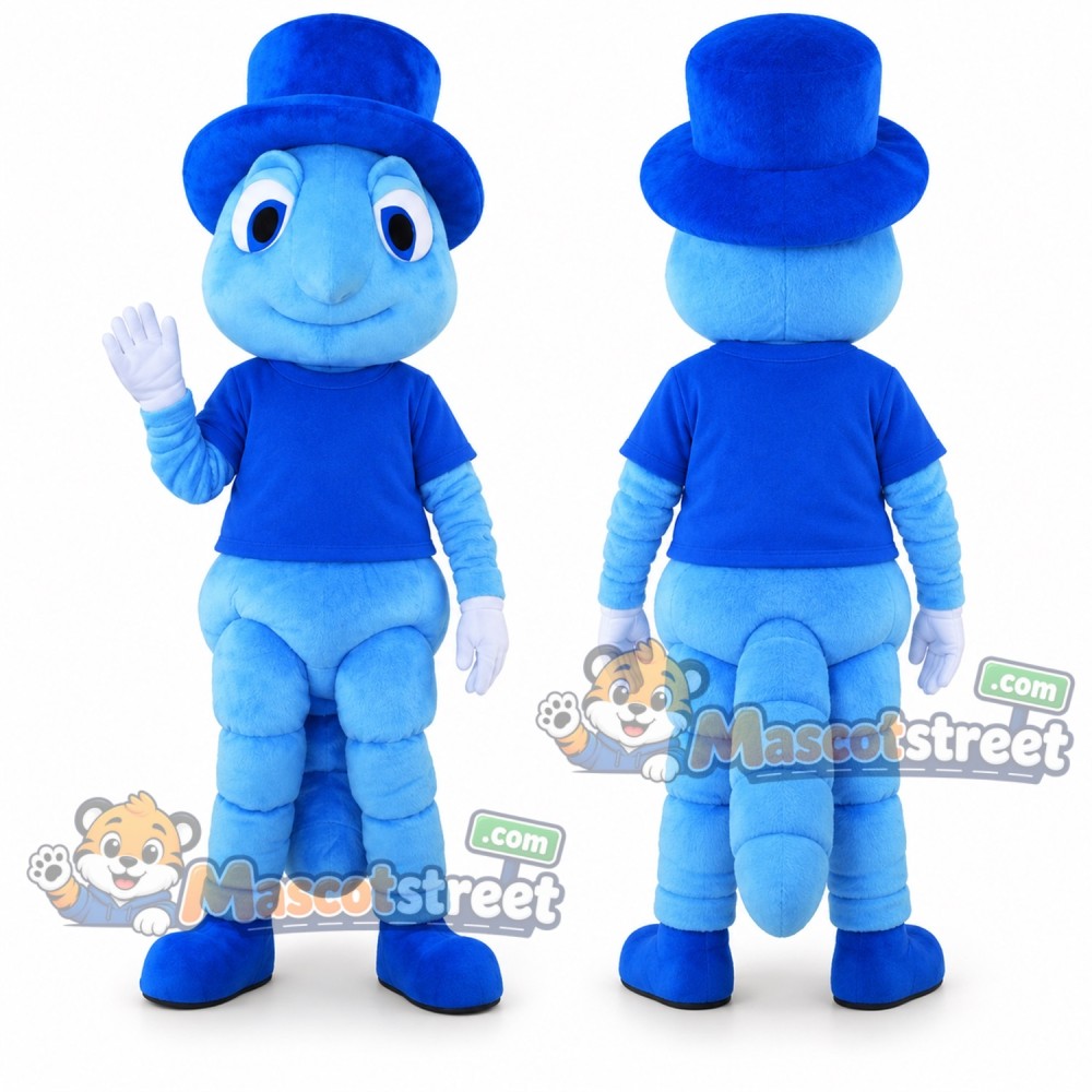 Blue Ant Mascot Costume with Blue Shirt and Top Hat Blue Ant Mascot Costume with Blue Shirt and Top Hat