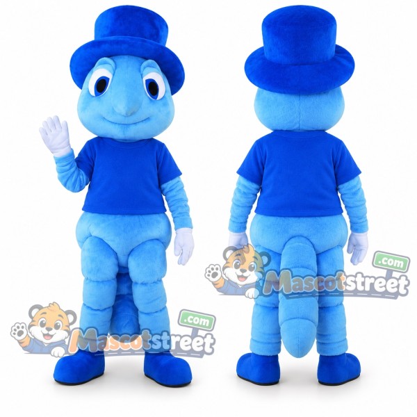 Blue Ant Mascot Costume with Blue Shirt and Top Hat