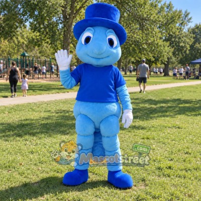 Blue Ant Mascot Costume with Blue Shirt and Top Hat Blue Ant Mascot Costume with Blue Shirt and Top Hat