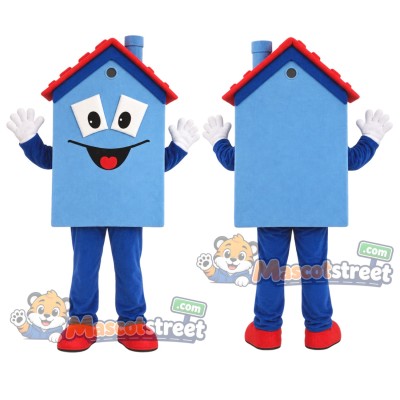 Blue House Mascot Costume Blue House Mascot Costume