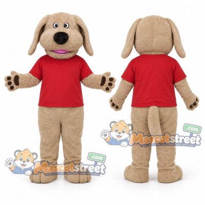 Tan Dog Mascot Costume with Red Shirt