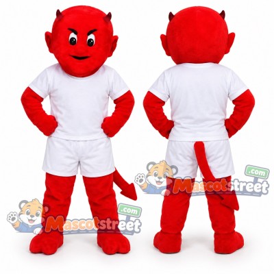 Red Devil Mascot Costume with White Sports Uniform Red Devil Mascot Costume with White Sports Uniform