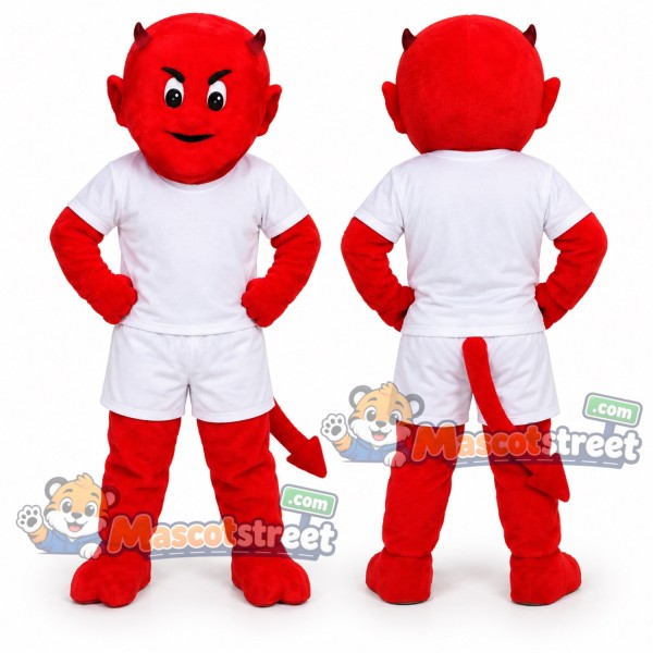 Red Devil Mascot Costume with White Sports Uniform