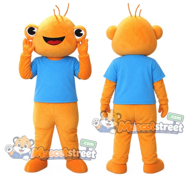 Orange Frog Mascot Costume with Blue Shirt