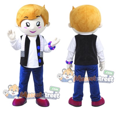 Boy Mascot Costume with White Shirt, Black Vest and Navy Trousers Boy Mascot Costume with White Shirt, Black Vest and Navy Trousers