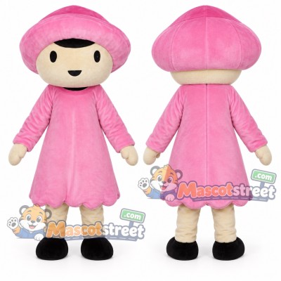 Girl Mascot Costume with Pink Dress and Pink Hat