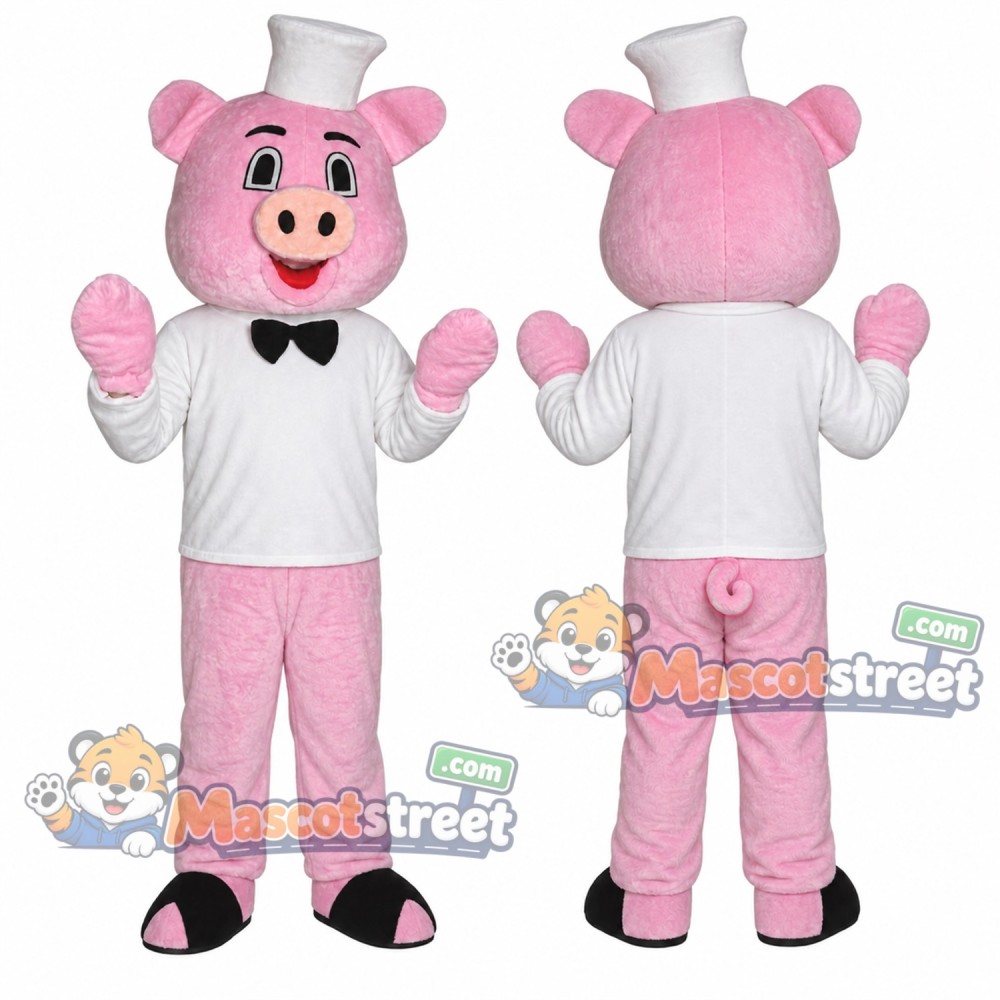 Pink Pig Mascot Costume with White Chef Coat and Hat Pink Pig Mascot Costume with White Chef Coat and Hat