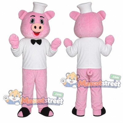 Pink Pig Mascot Costume with White Chef Coat and Hat Pink Pig Mascot Costume with White Chef Coat and Hat