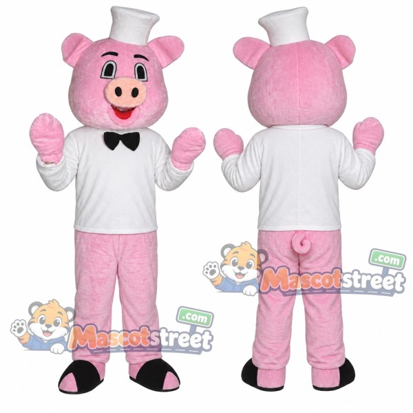 Pink Pig Mascot Costume with White Chef Coat and Hat