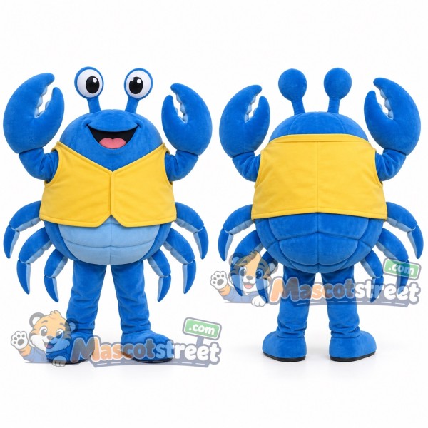 Blue Crab Mascot Costume with Yellow Vest