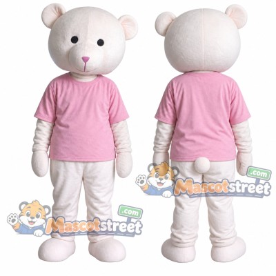 White Bear Mascot Costume with Pink Shirt