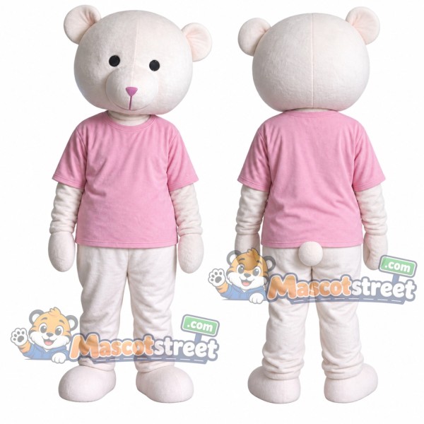 White Bear Mascot Costume with Pink Shirt