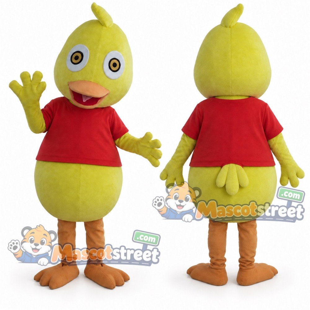 Yellow Duck Mascot Costume with Red Shirt