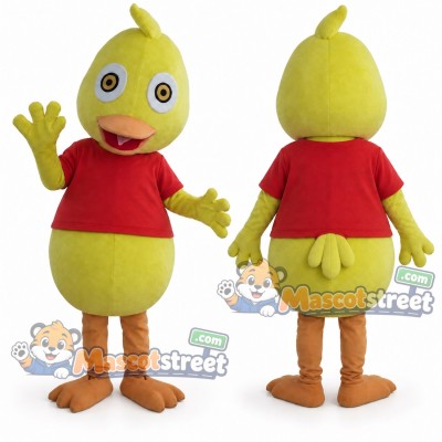 Yellow Duck Mascot Costume with Red Shirt