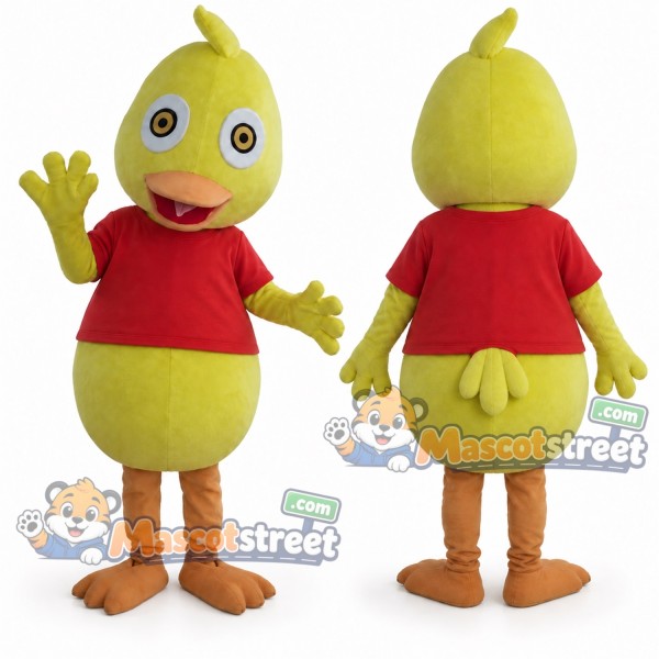 Yellow Duck Mascot Costume with Red Shirt