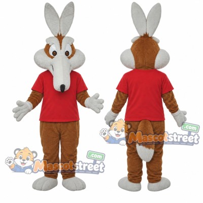 Gray Wolf Mascot Costume with Red Shirt