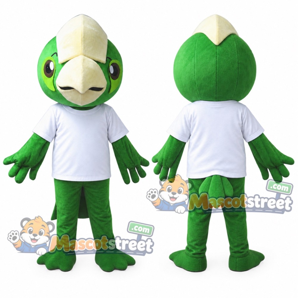 Green Bird Mascot Costume with White Shirt Green Bird Mascot Costume with White Shirt